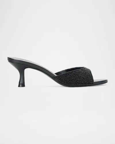 Staud Brigitte 55mm Beaded Kitten-heel Sandals In Black