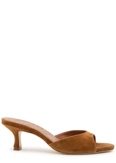 Staud Brigitte 60 Brushed Suede Mules In Camel