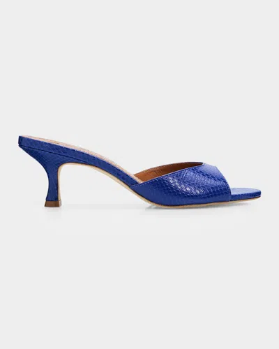 Staud Brigitte 60mm Snakeskin-embossed Leather Mules In Blue