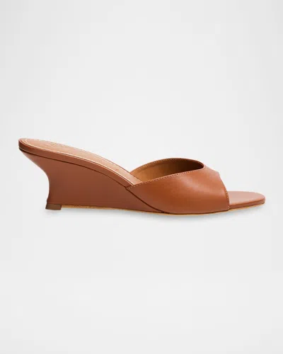 Staud Brigitte Leather Wedge Mules In Brown