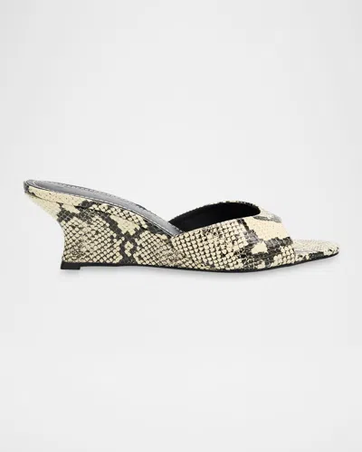 Staud Brigitte Snake-embossed Leather Wedge Mules In Multi