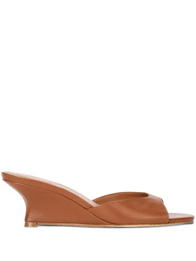 Staud Brigitte Leather Wedge Mules In Orange