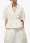 Staud Bristol Stretch Cotton Peplum Top In Ivory