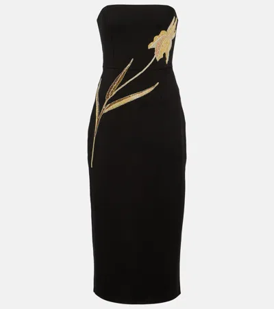 Staud Brooke Strapless Bead-embellished Jersey Midi Dress In Black