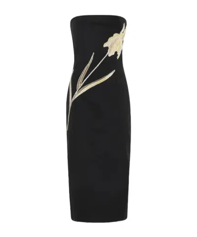 Staud Brooke Embroidered Strapless Dress In Black