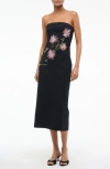 Staud Brooke Floral Beaded Strapless Cocktail Dress In Black