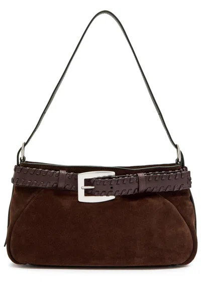 Staud Brooklyn Belted Leather And Suede Shoulder Bag In Brown
