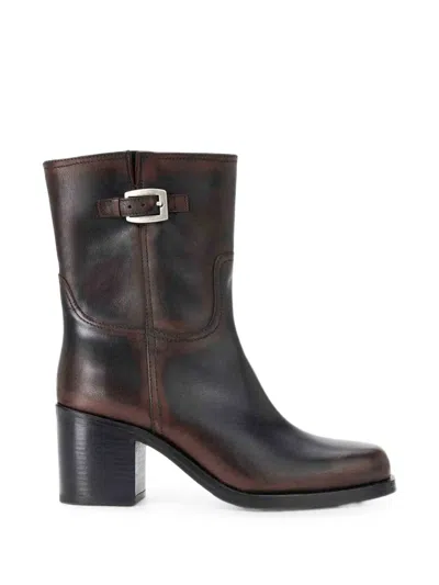 Staud Brooklyn Buckled Distressed Leather Boots In Multi