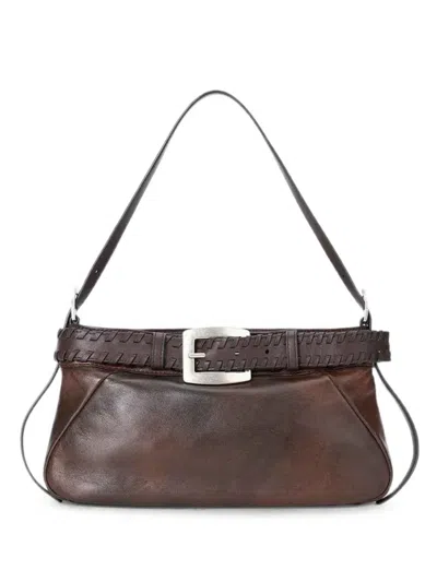 Staud Brooklyn Buckled Leather Shoulder Bag In Brown