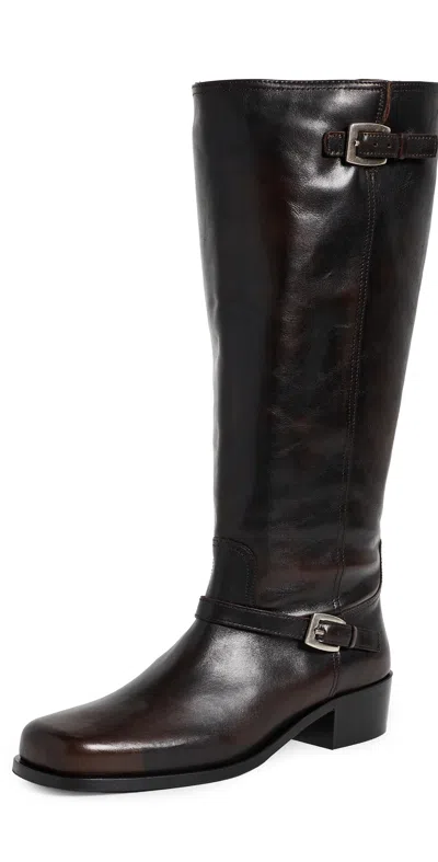 Staud Brooklyn Flat Boots Espresso In Brown