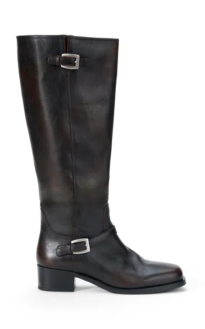 Staud Brooklyn Flat Leather Boots In Brown