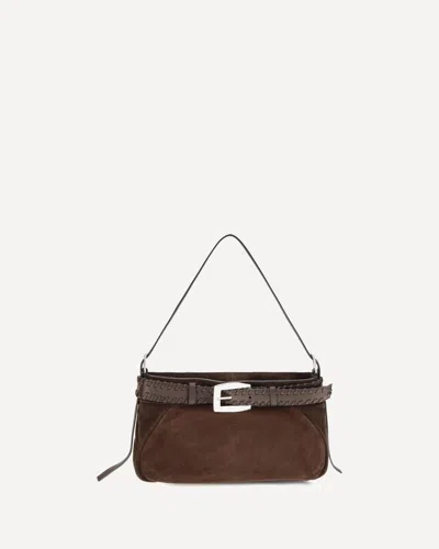 Staud Brooklyn Belted Leather And Suede Shoulder Bag In Brown