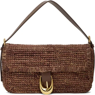Staud Brown Harlow Raffia Bag In Maho Mahogany
