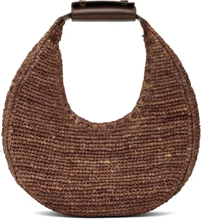 Staud Brown Moon Raffia Bag In Maho Mahogany