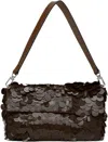 Staud Timmy Embellished Sequined Leather Shoulder Bag In Cao Cacao