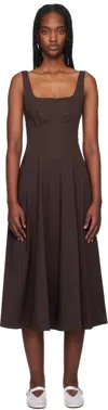 Staud Brown Wells Midi Dress In Brown