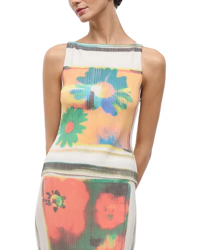 Staud Bryn Floral Print Ribbed Tank In White