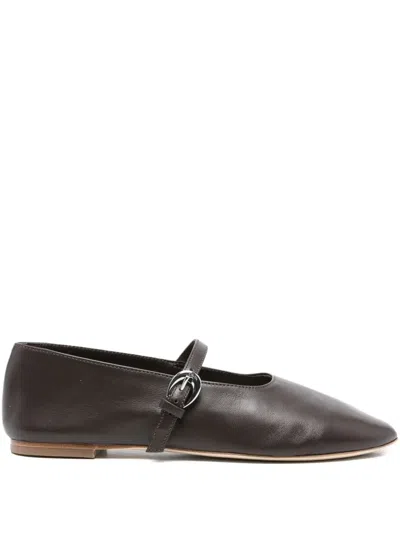 Staud Buckle-strap Leather Flats In Brown