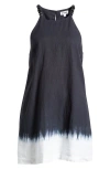 Staud Ahoy Contrast Stripe Sleeveless Cotton Blend Minidress In Onyx Ombre