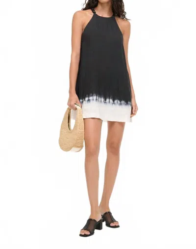 Staud Cabo Linen Dress In Onyx Tie Dye In Black