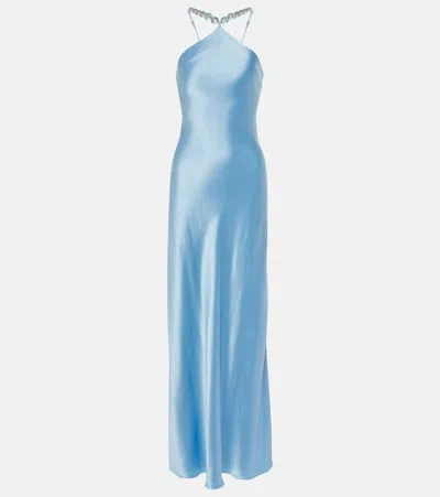 Staud Cadence Beaded Satin Gown In Blue