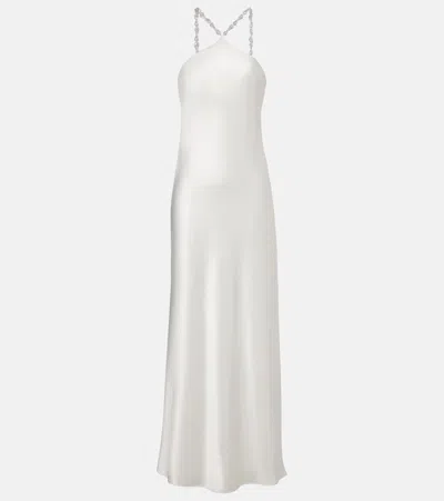 Staud Cadence Beaded Satin Gown In White