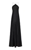 Staud Cadence Beaded Satin Maxi Slip Dress In Black