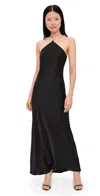 Staud Cadence Beaded Halter Satin Maxi Dress In Black