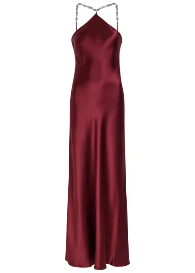 Staud Cadence Embellished Satin Maxi Dress In Red