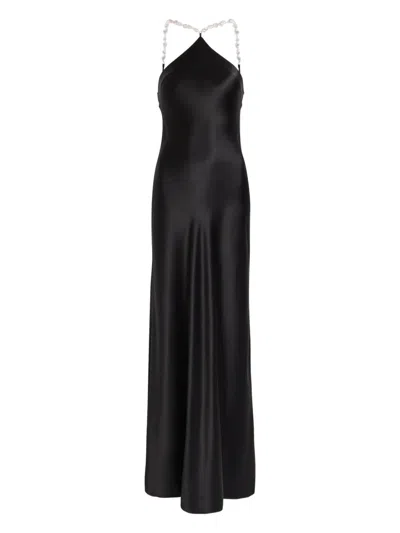 Staud Cadence Faux Pearl-embellished Satin Maxi Dress In Black