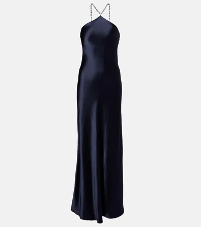 Staud Cadence Halterneck Satin Slip Dress In Blue