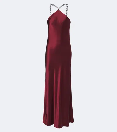 Staud Cadence Halterneck Satin Slip Dress In Burgundy