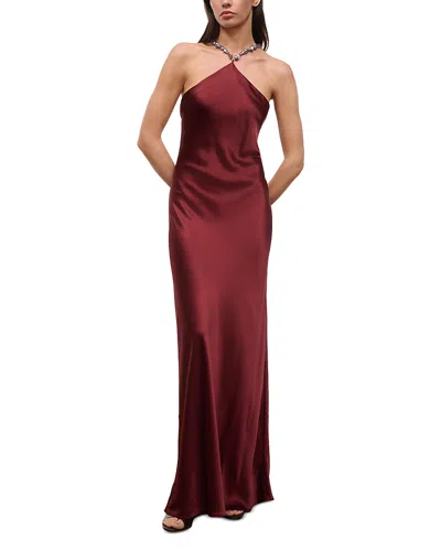Staud Cadence Beaded-halterneck Maxi Dress In Red
