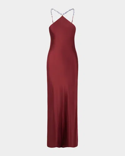 Staud Cadence Satin Maxi Dress In Burgundy