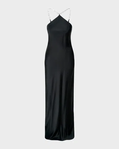 Staud Cadence Faux Pearl-embellished Satin Maxi Dress In Black