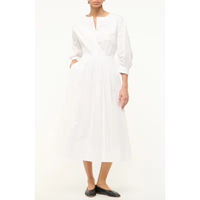 Staud Cafu Long Sleeve A-line Dress In White