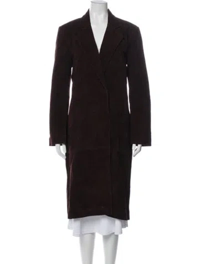 Pre-owned Staud Calf Leather Printed Coat W/ Tags In Burgundy