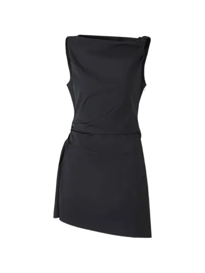 Staud Callie Gathered Cotton-blend Poplin Mini Dress In Black