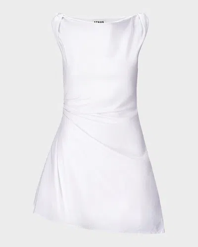 Staud Callie Ruched Asymmetric Mini Dress In White