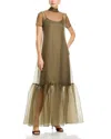 Staud Calluna Thyme Sheer Organza Maxi Dress In Green