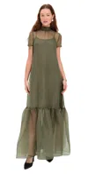 Staud Calluna Thyme Sheer Organza Maxi Dress In Green
