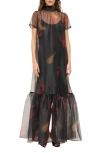 Staud Calluna Floral Sheer Maxi Dress In Black