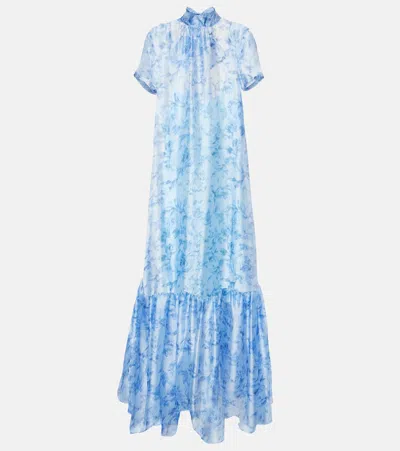 Staud Calluna Floral Tiered Maxi Dress In Blau