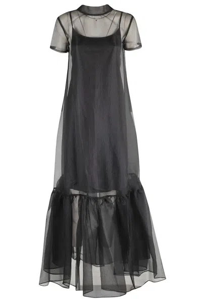Staud Calluna Tie-neck Tiered Organza Maxi Dress In Brown