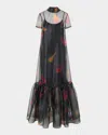 Staud Calluna Floral Sheer Maxi Dress In Black