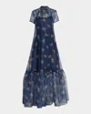 Staud Calluna Ruffled Organza Maxi Dress In Botanical Navy