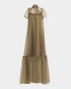 Staud Calluna Thyme Sheer Organza Maxi Dress In Green