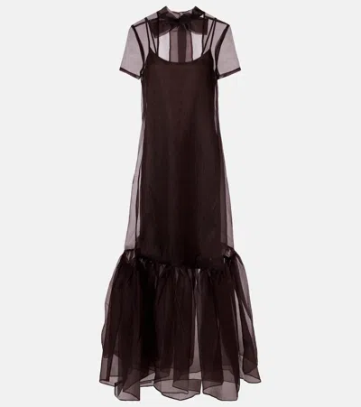 Staud Calluna Organza Maxi Dress In Brown