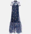 Staud Calluna Ruffled Organza Maxi Dress In Blue