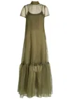 Staud Calluna Thyme Sheer Organza Maxi Dress In Green
